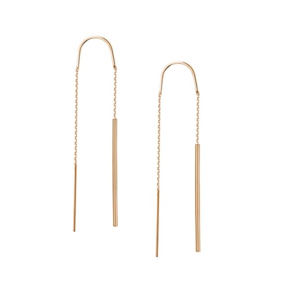 14K Rose Gold Stick Drop Pull On Threader Earrings